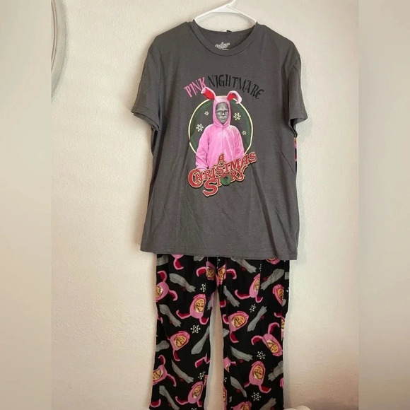 A Christmas Story Mens Ralphie Pink Nightmare Sleepwear Pajama Set size L - Picture 9 of 9